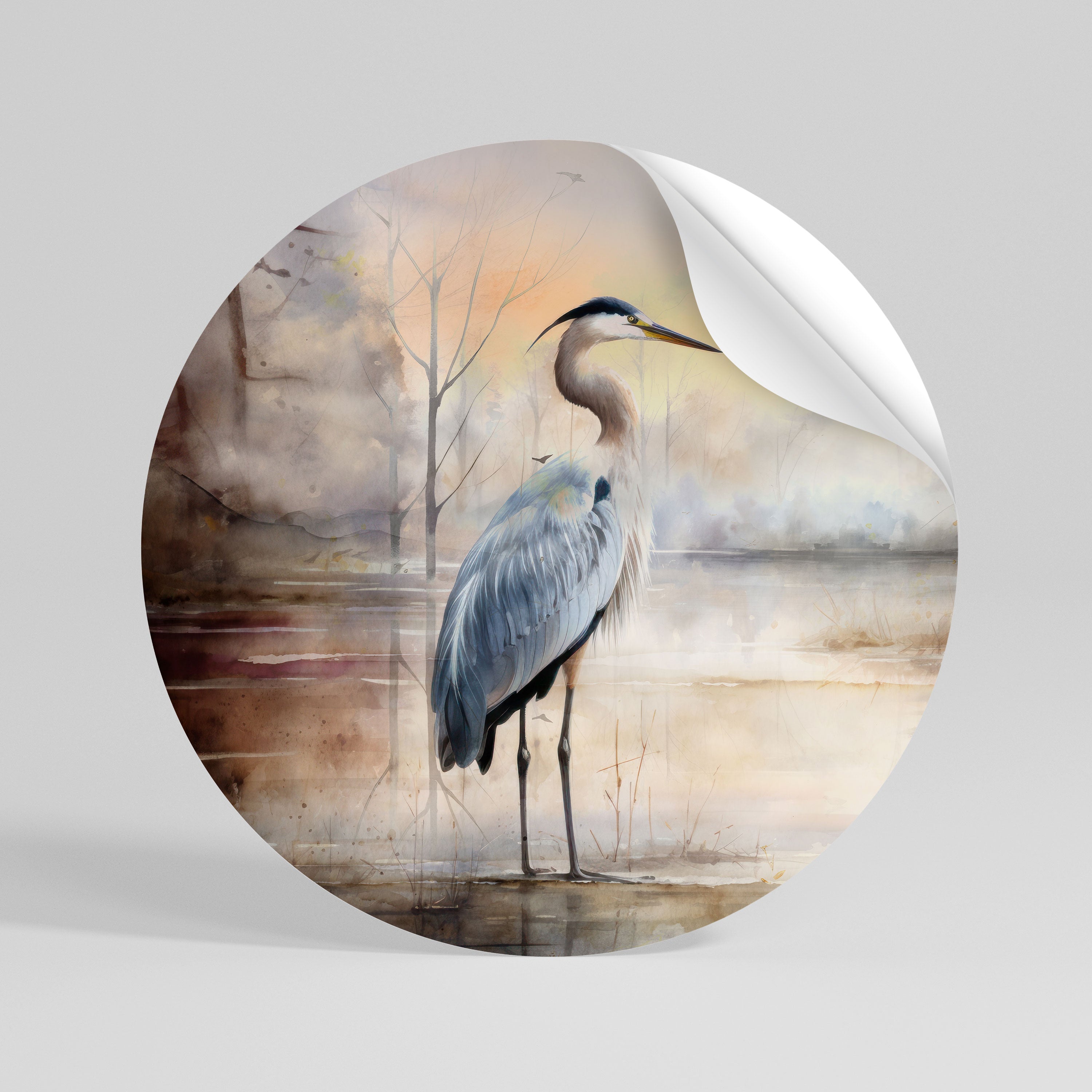 HERON DAYDREAM Peel and Stick Round Sticker