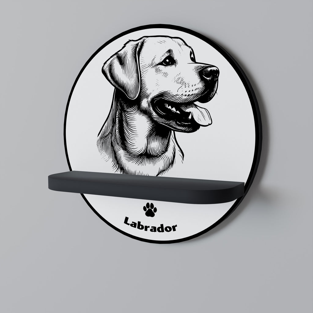Estantería redonda de arte con forma de perro labrador en acabado negro
