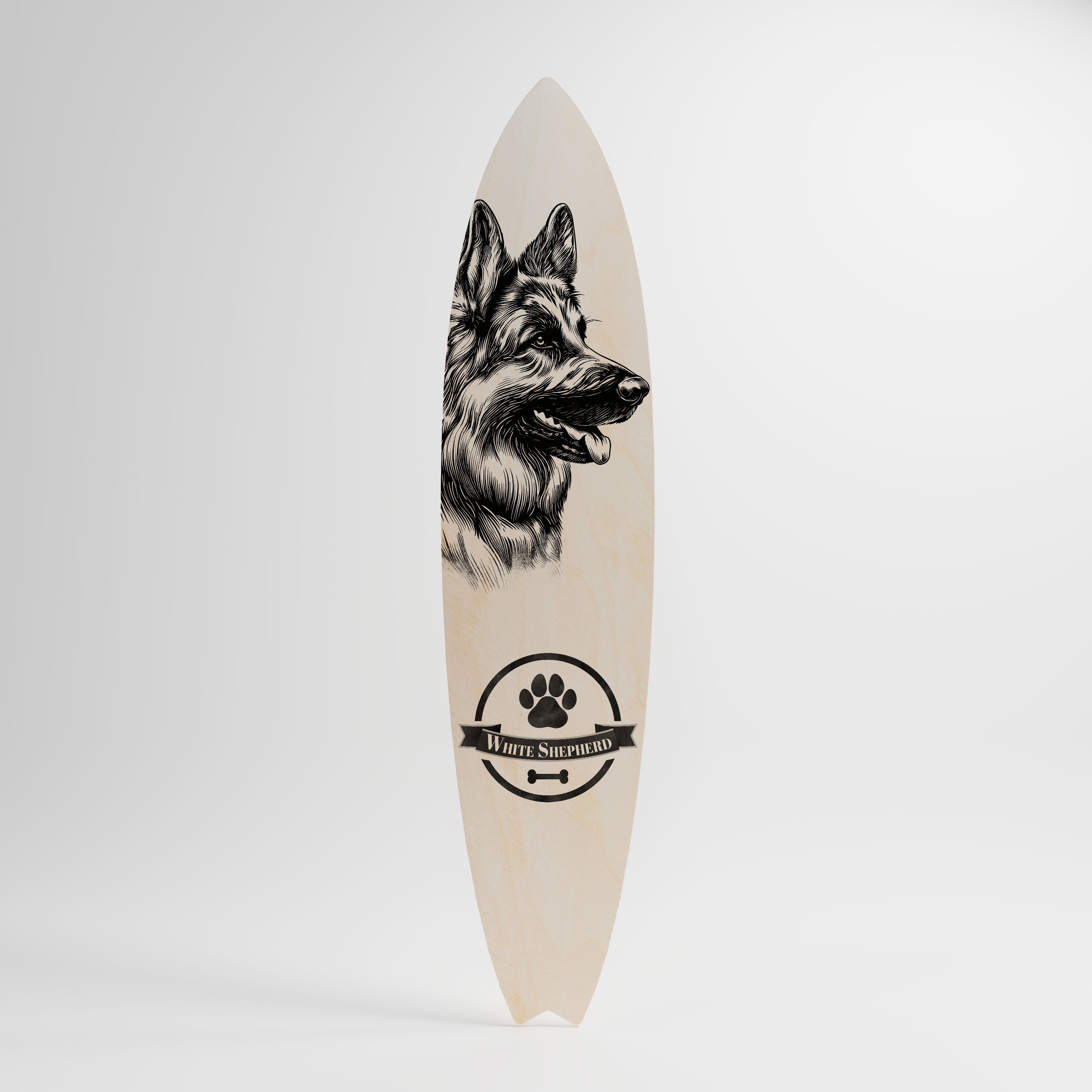 WHITE SHEPHERD DOG Panel decorativo de tabla de surf