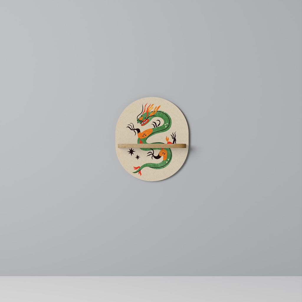 GREEN SKY GUARDIAN Oval Art Shelf In Oak Effect