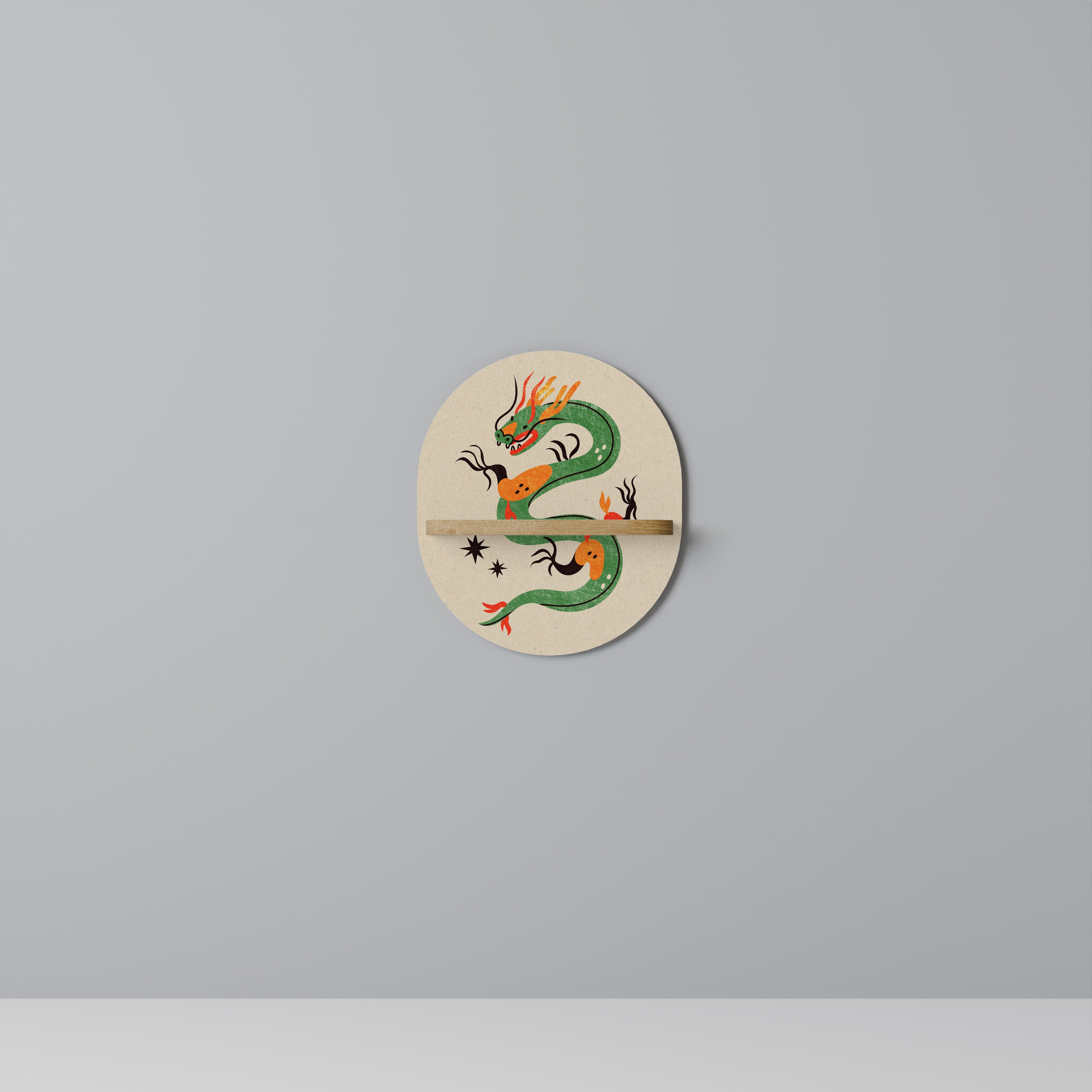 GREEN SKY GUARDIAN Oval Art Shelf In Oak Effect