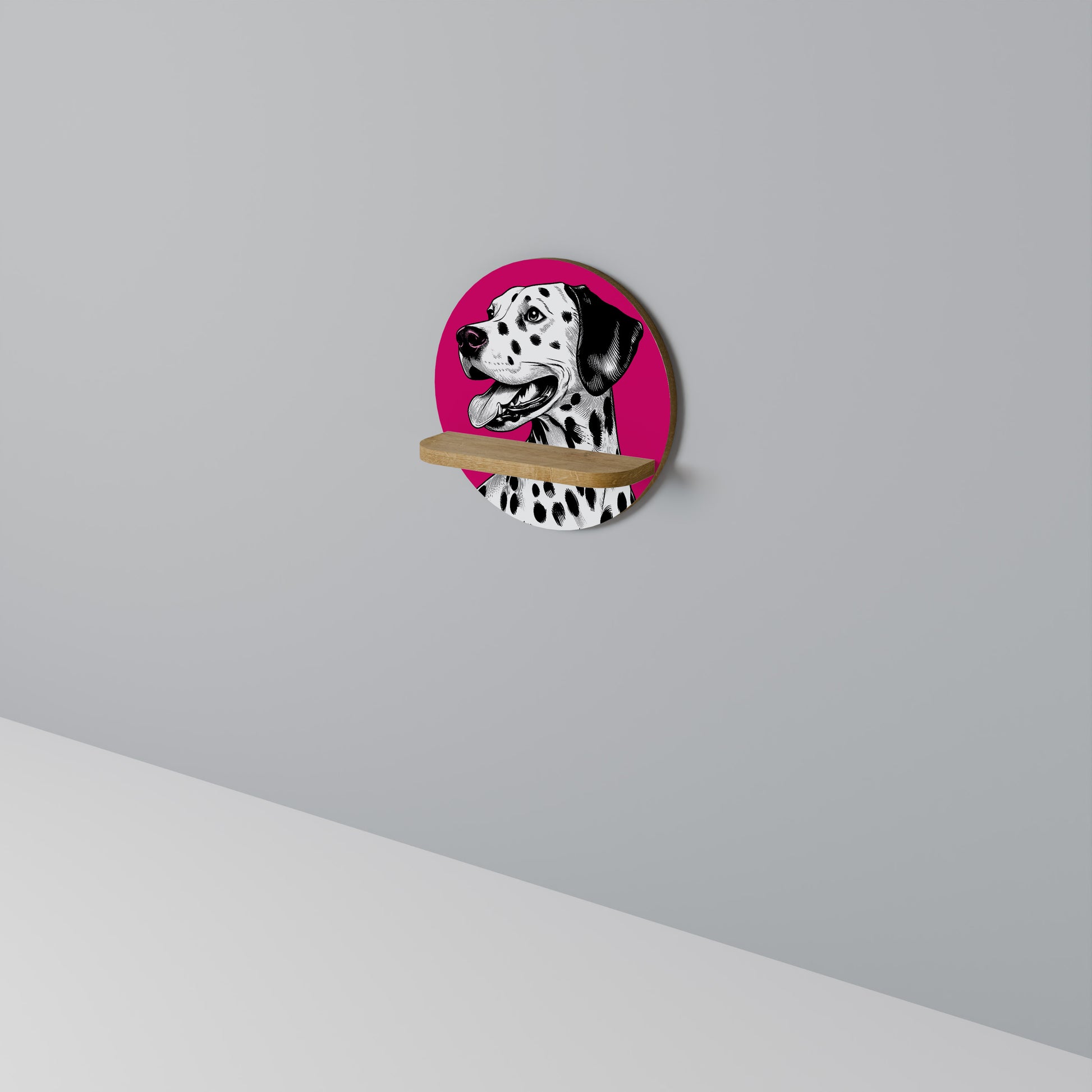Estantería de arte redonda DALMATIAN SMILE con efecto roble