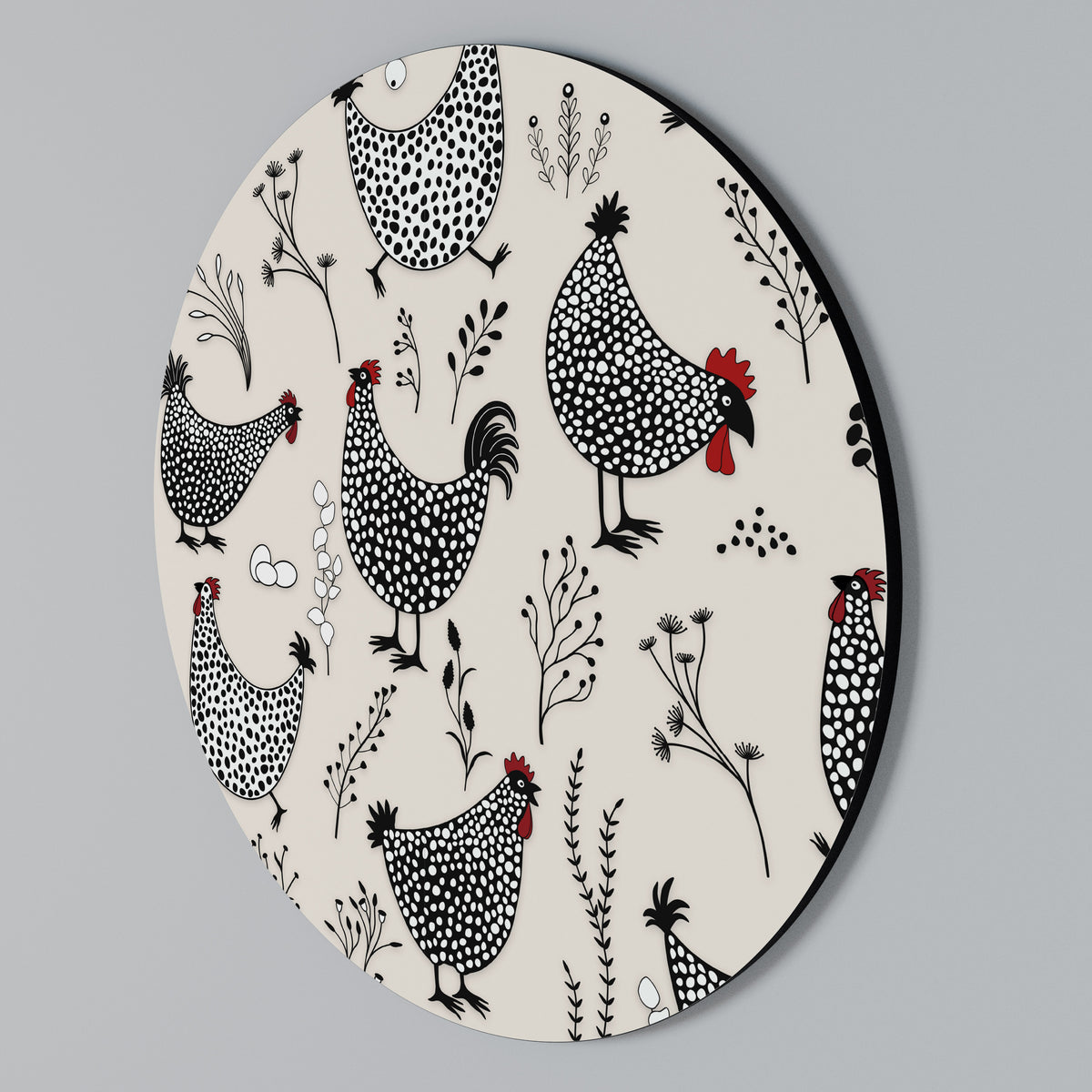 HAPPY HENS Arte de pared redondo
