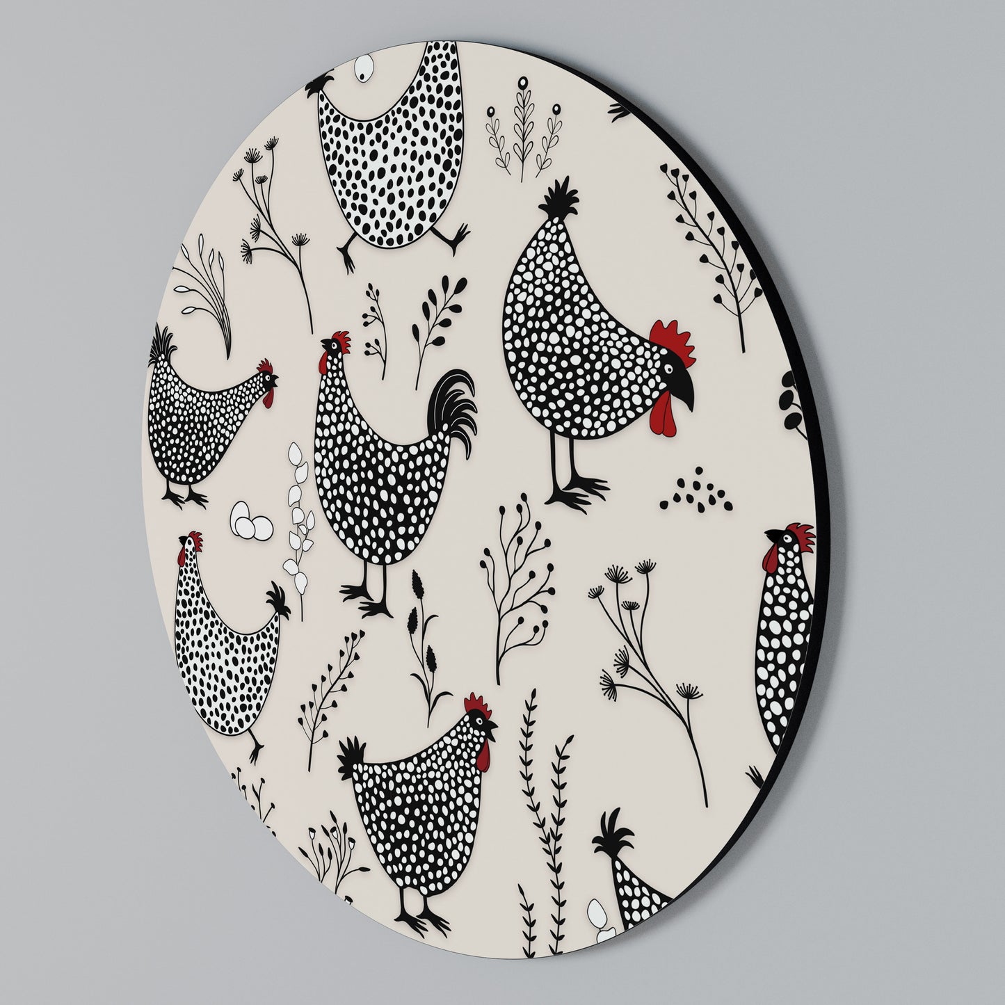 HAPPY HENS Arte de pared redondo
