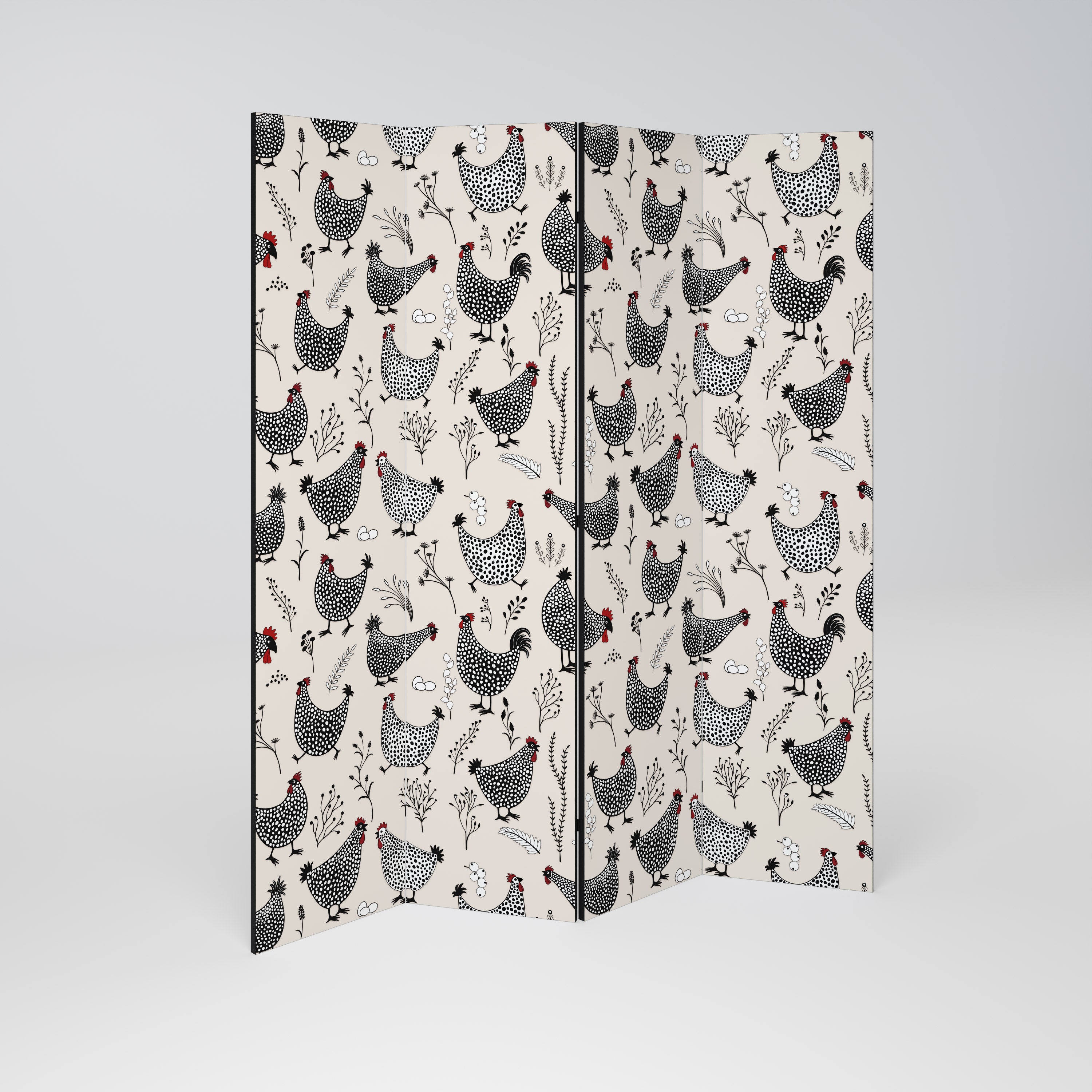 HAPPY HENS Decorative 4-Panel Room Divider