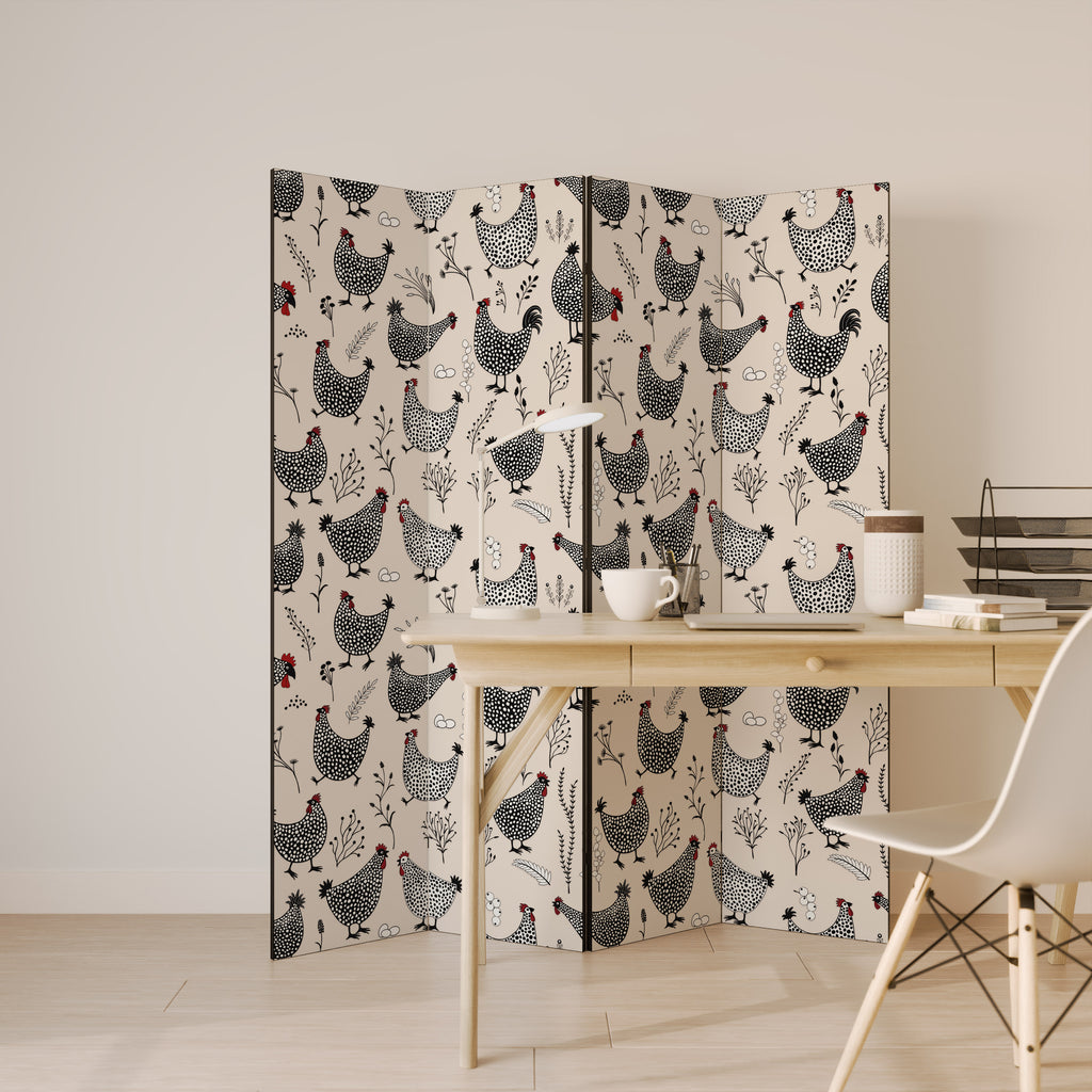 HAPPY HENS Decorative 4-Panel Room Divider