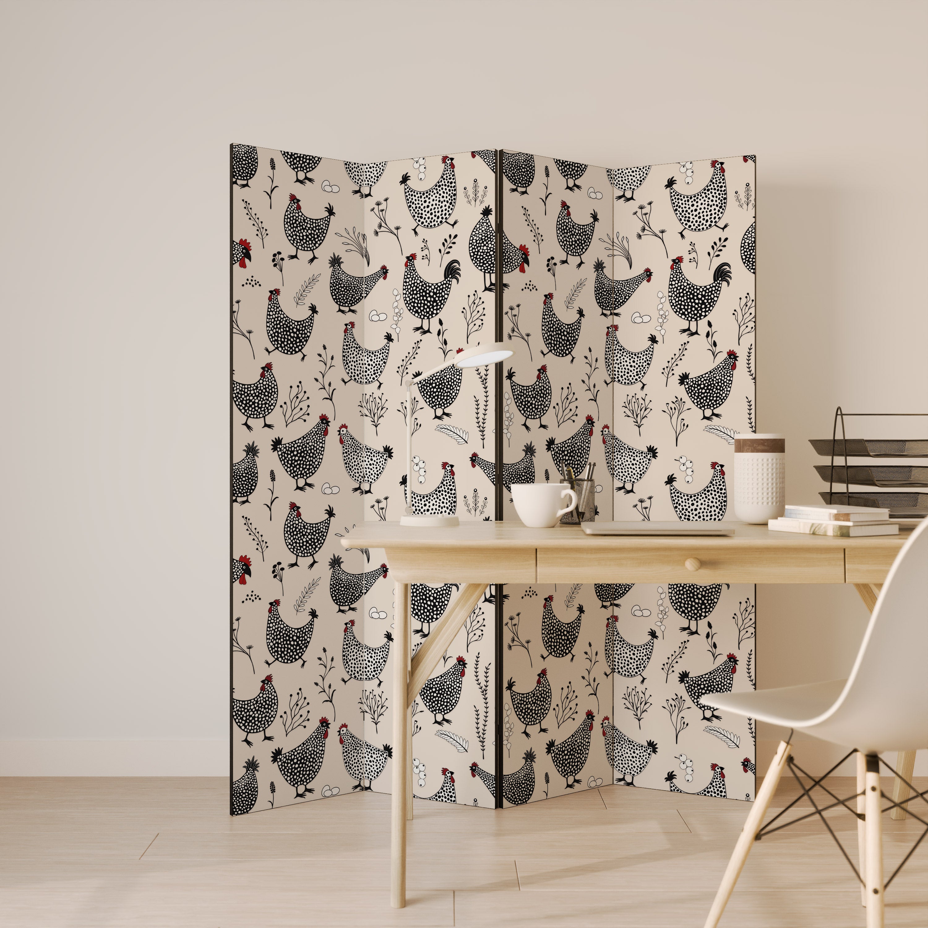 HAPPY HENS Decorative 4-Panel Room Divider