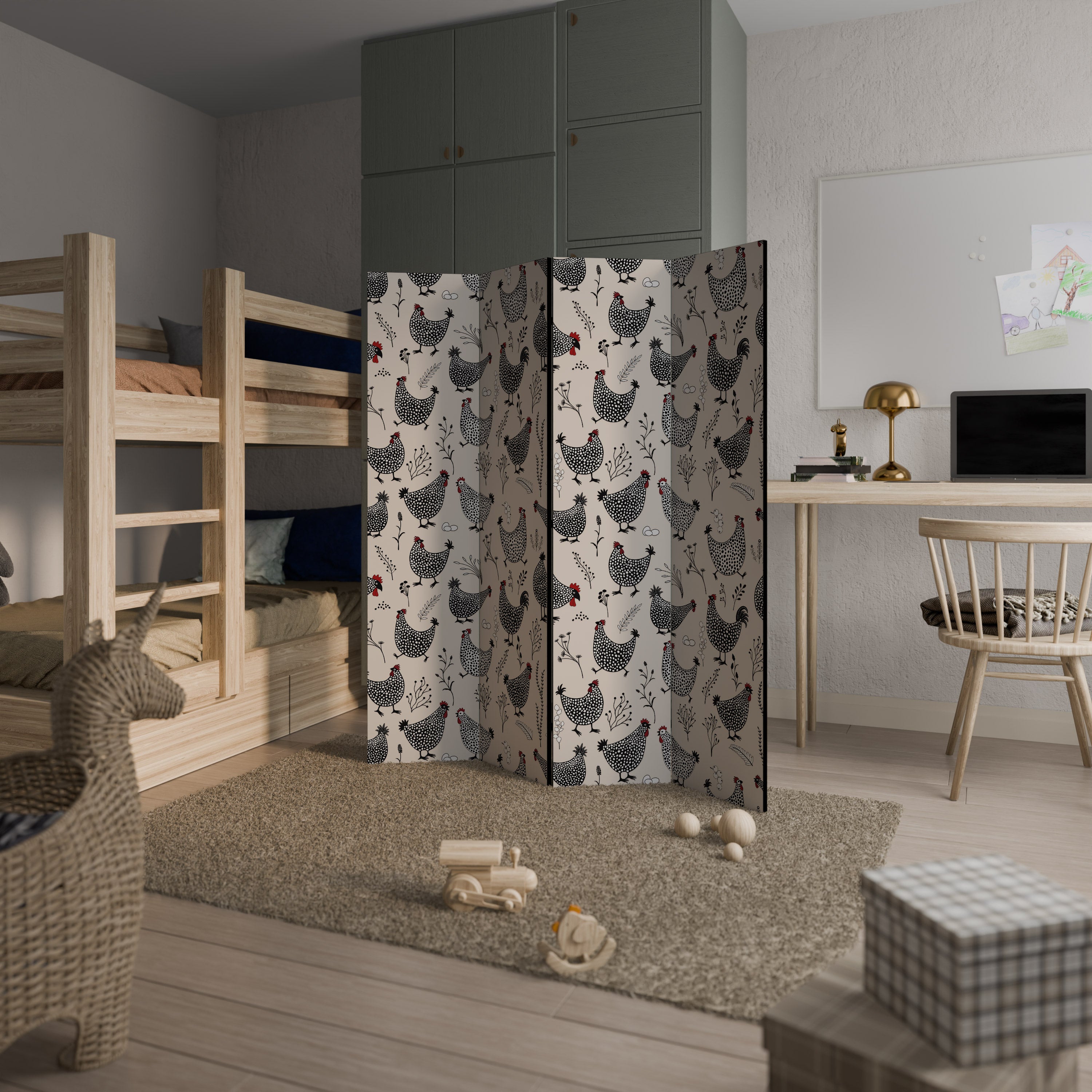 HAPPY HENS Decorative 4-Panel Room Divider