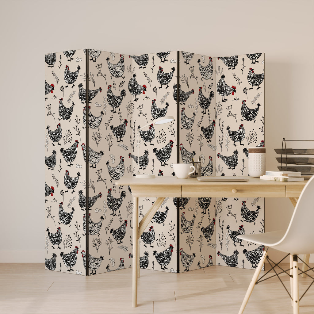 HAPPY HENS Decorative 5-Panel Room Divider