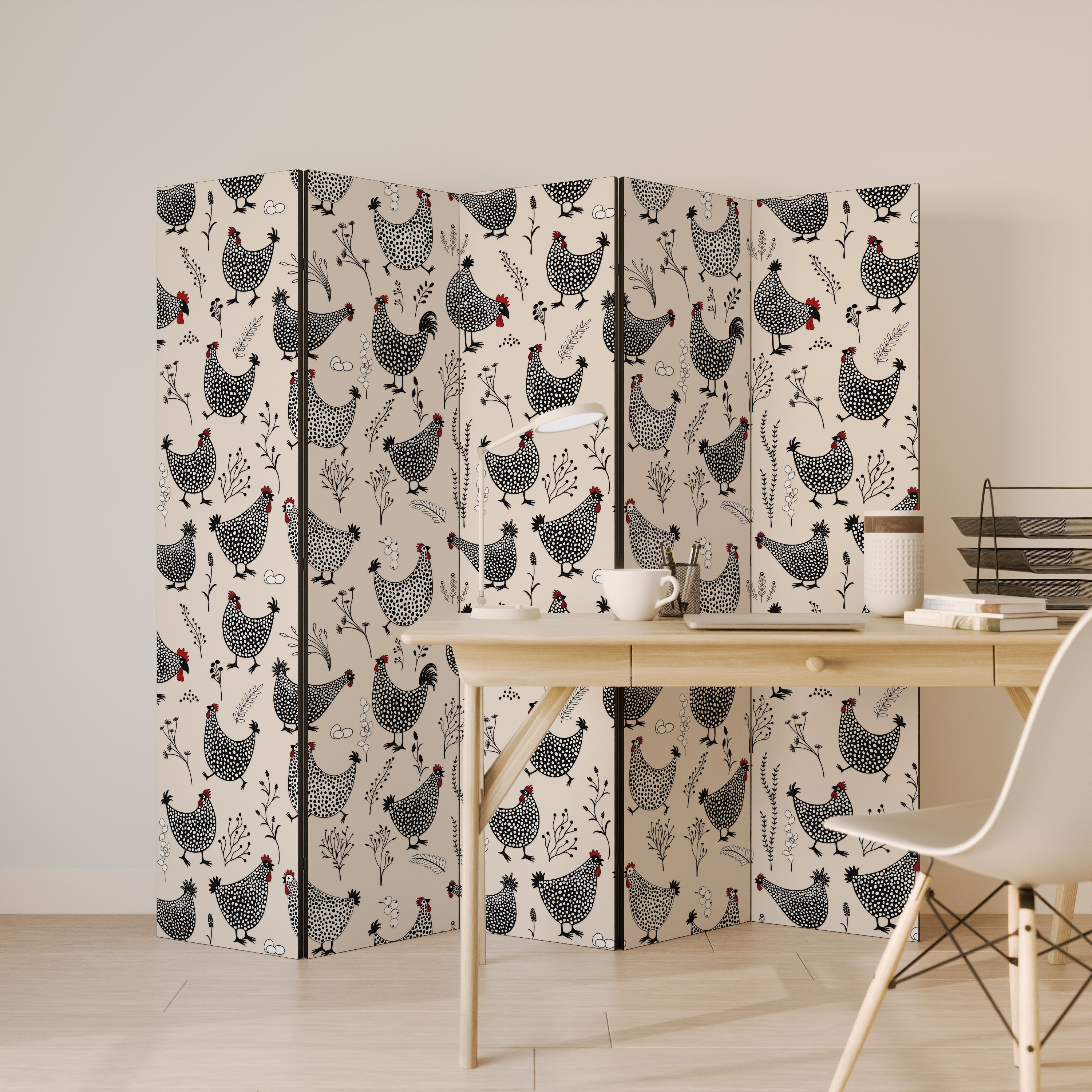 HAPPY HENS Decorative 5-Panel Room Divider
