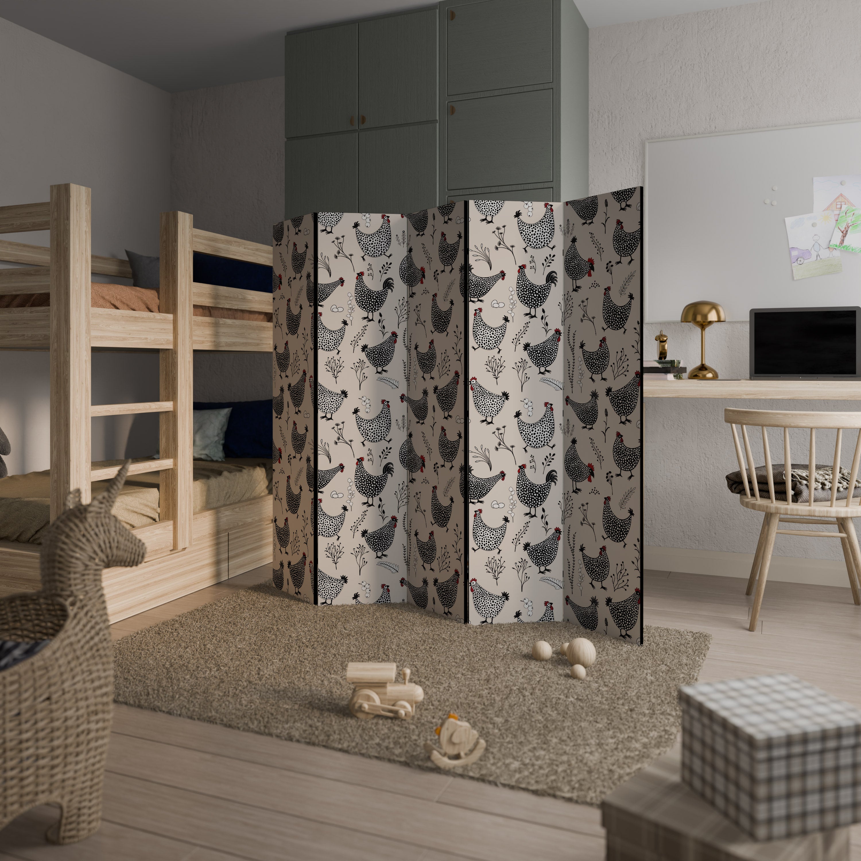 HAPPY HENS Decorative 5-Panel Room Divider