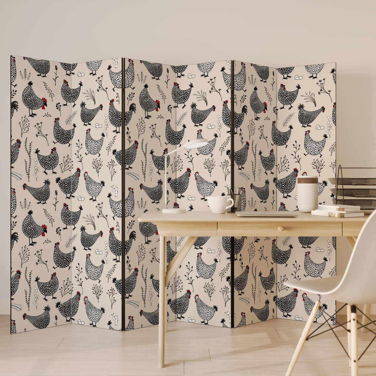 HAPPY HENS Biombo de 6 paneles