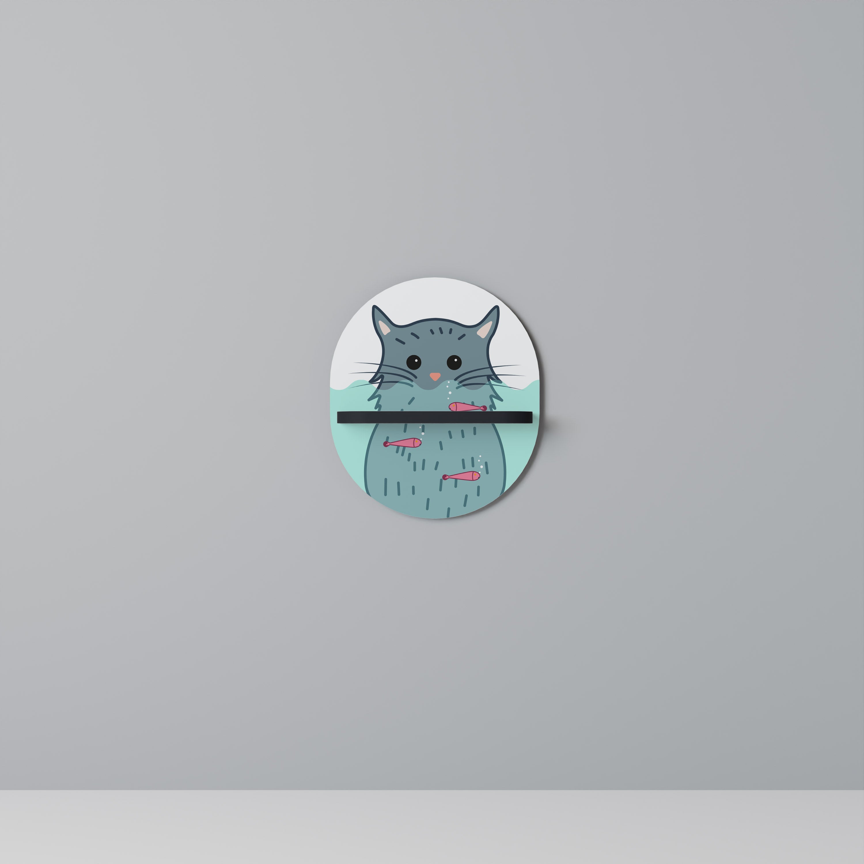CAT SPLASH Oval Art Shelf In Black Finish