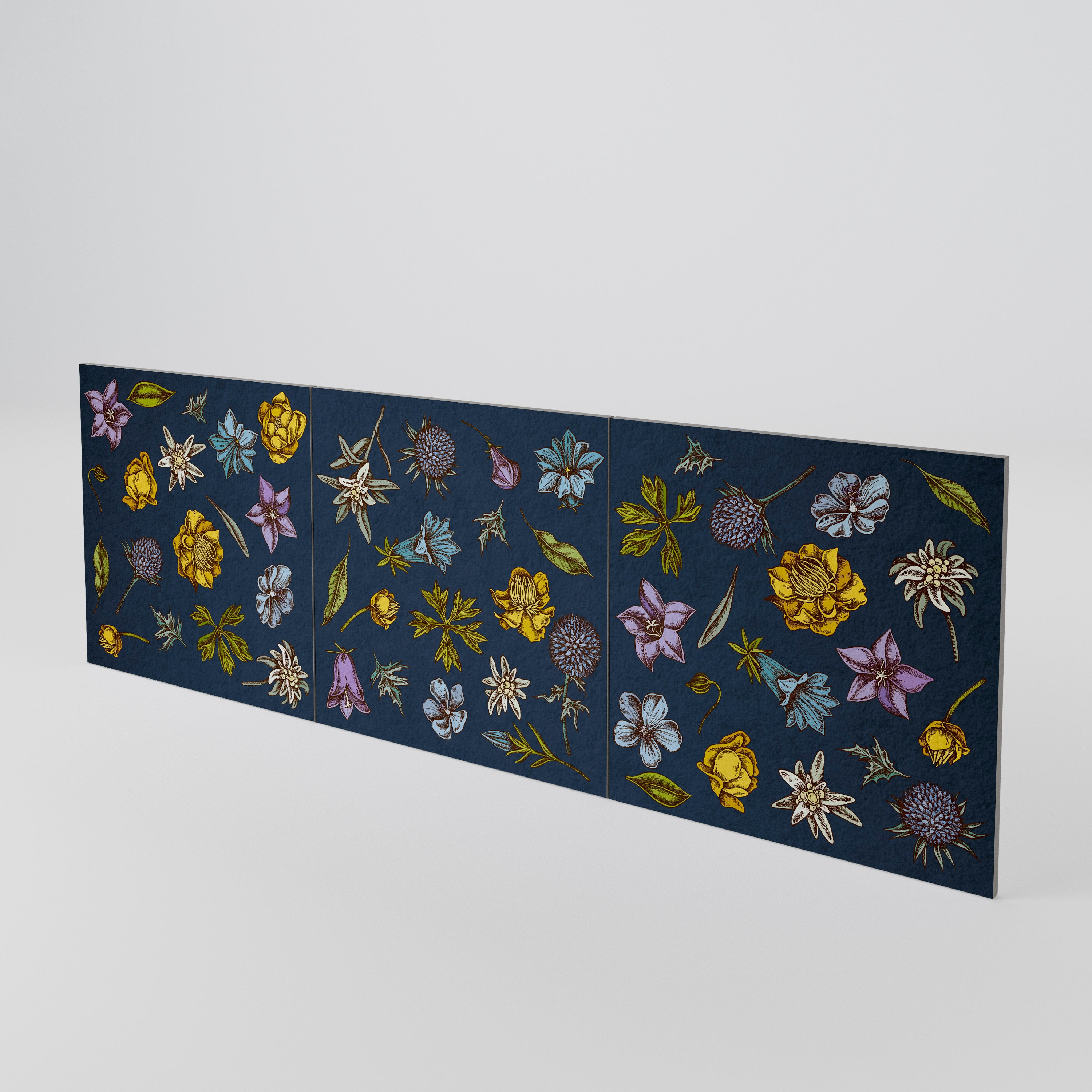 FLOWERS ON NAVY BLUE Juego de 3 puertas para aparador
