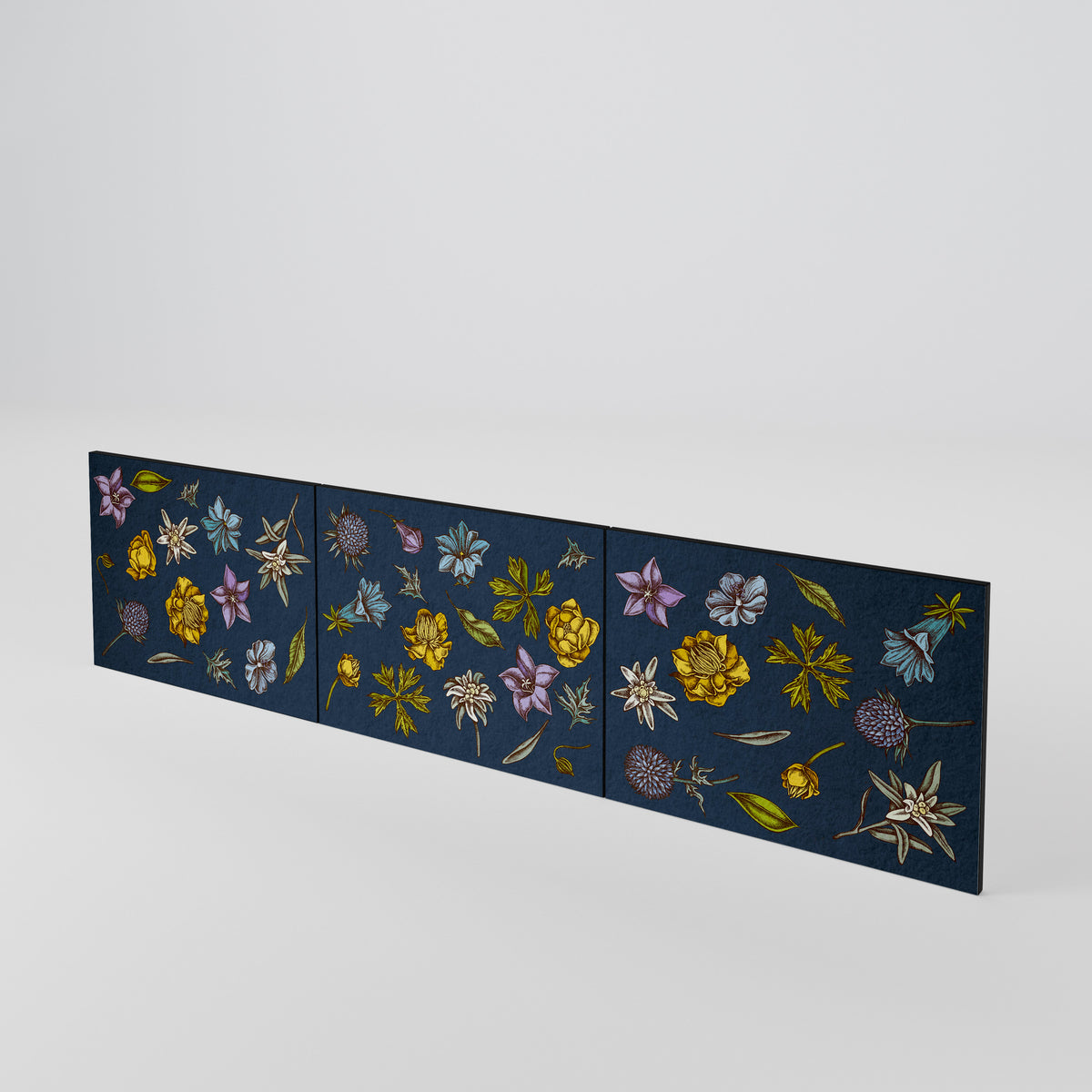 FLOWERS ON NAVY BLUE Juego de 3 puertas para mueble de TV