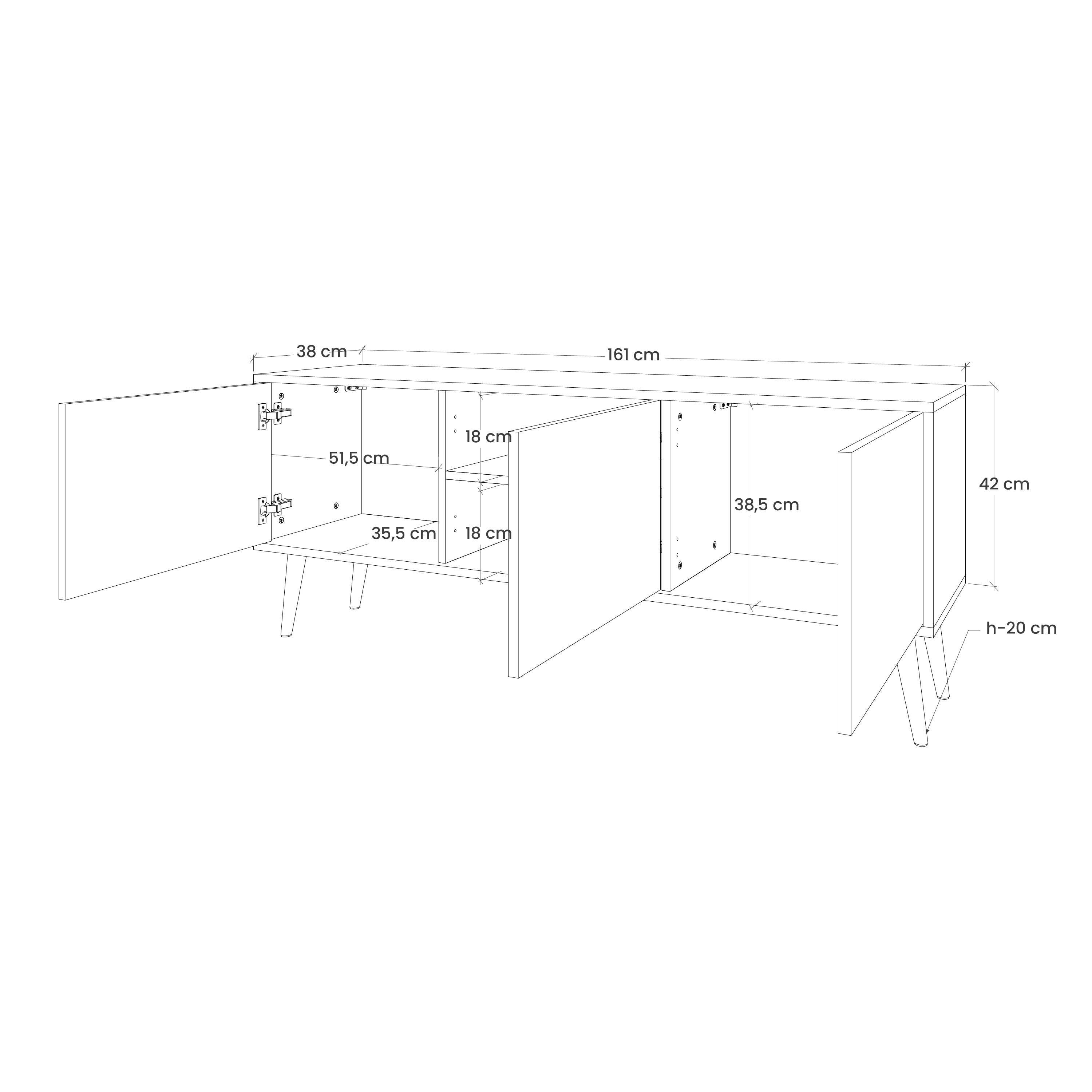 Mueble de TV de 3 puertas COLORFUL STRANDS en acabado negro